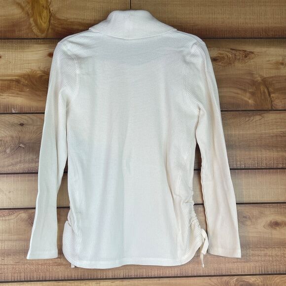J Jill Womens‎ Cowl Neck Waffle Knit Long Sleeve Ruched Sweater Top Shirt Medium - Picture 2 of 9